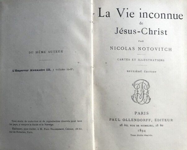 PE JS 5 Joma Sipe November 2022 Nicolas Notovitch book publish for the first time in french in 1894
